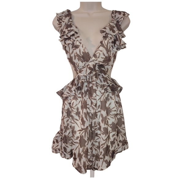 Luxxel Brown Tie Front Ruffled Sundress - Picture 3 of 9